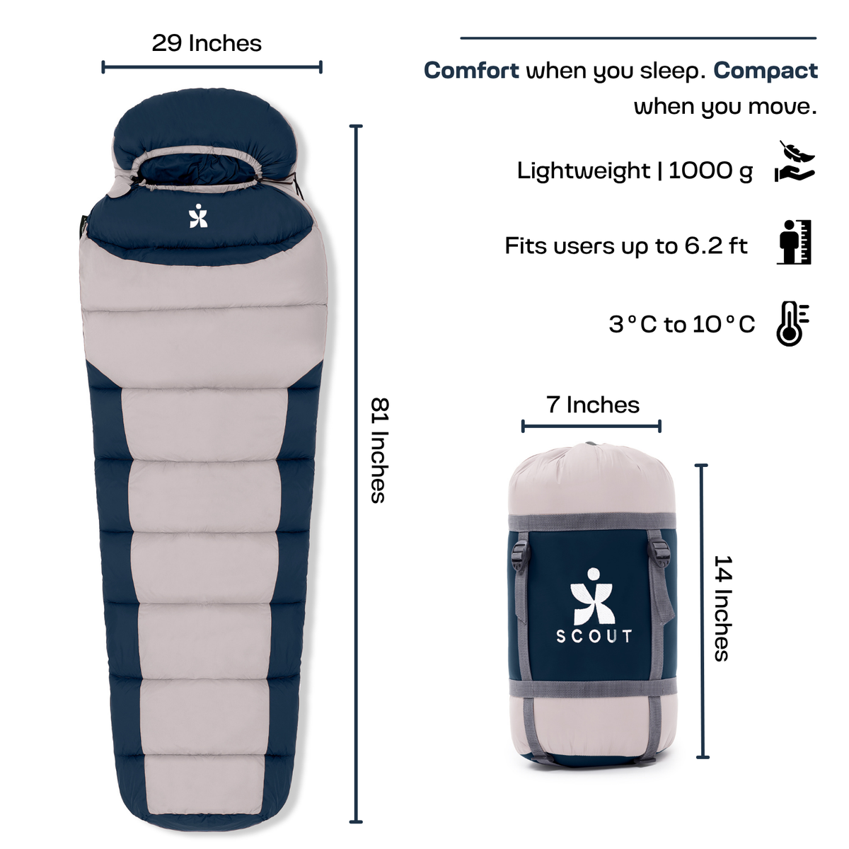 Scout mummy sleeping bag dimensions and packed size