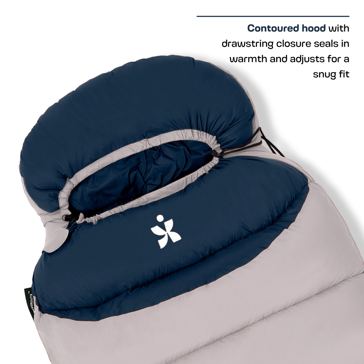 Scout mummy sleeping bag with contoured drawstring hood