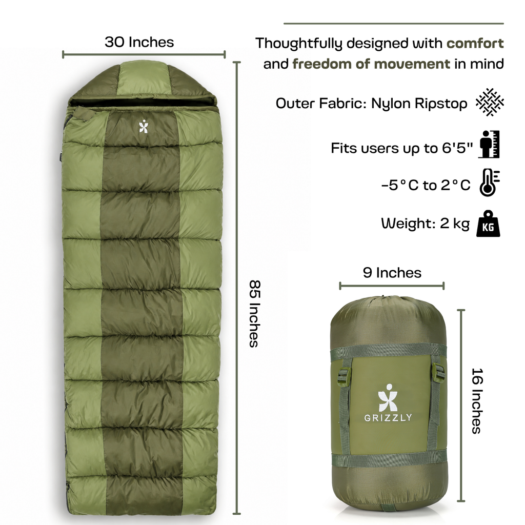 Grizzly rectangular sleeping bag dimensions and packed size