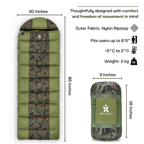Grizzly rectangular sleeping bag dimensions and packed size