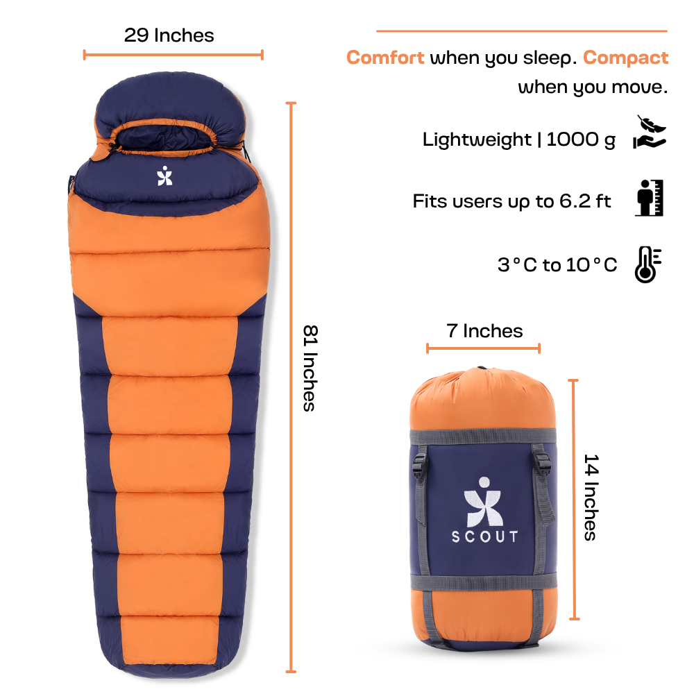 Scout mummy sleeping bag dimensions and packed size