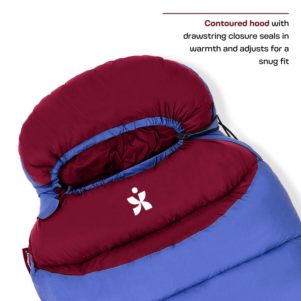 Scout mummy sleeping bag with contoured drawstring hood