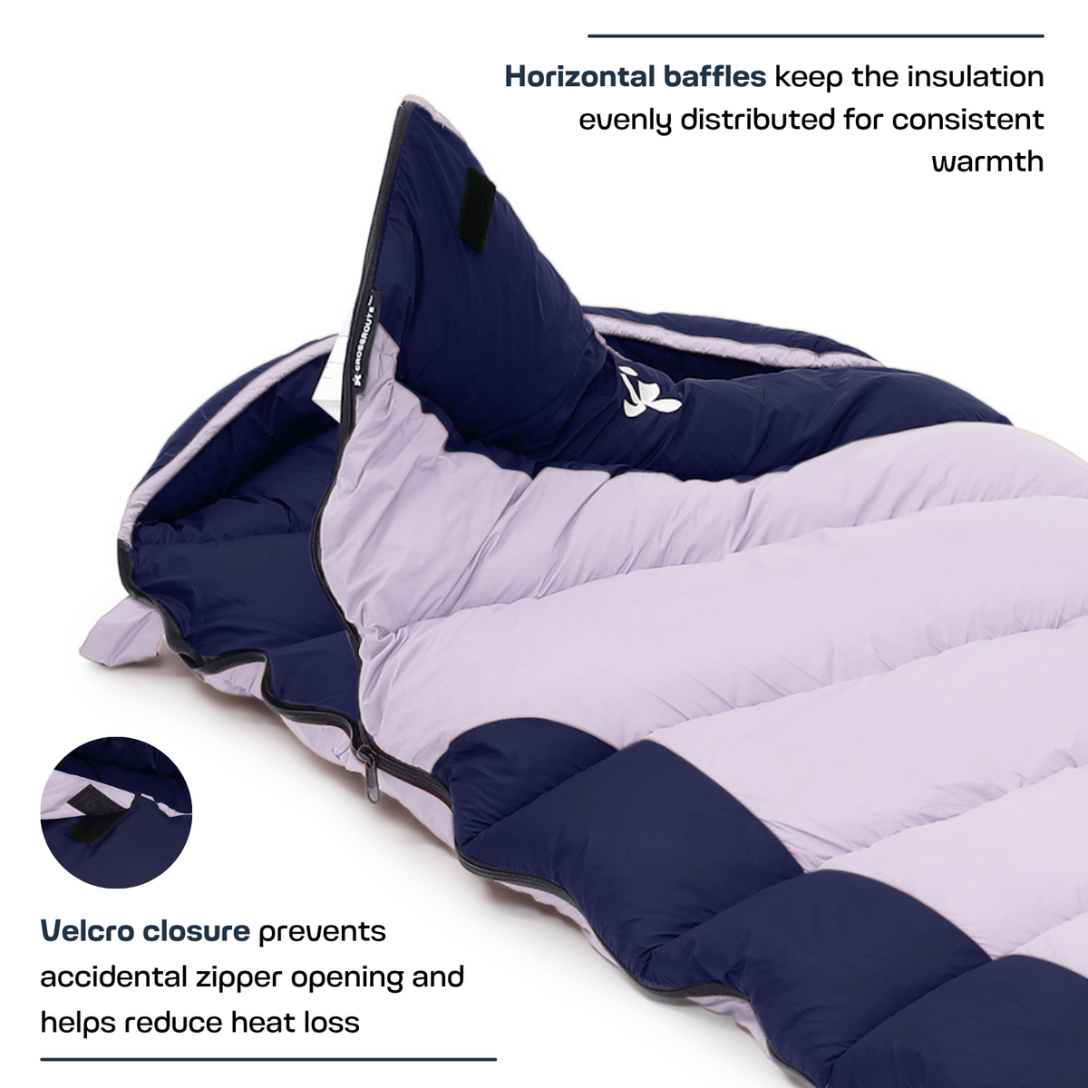 Scout mummy sleeping bag with horizontal baffles