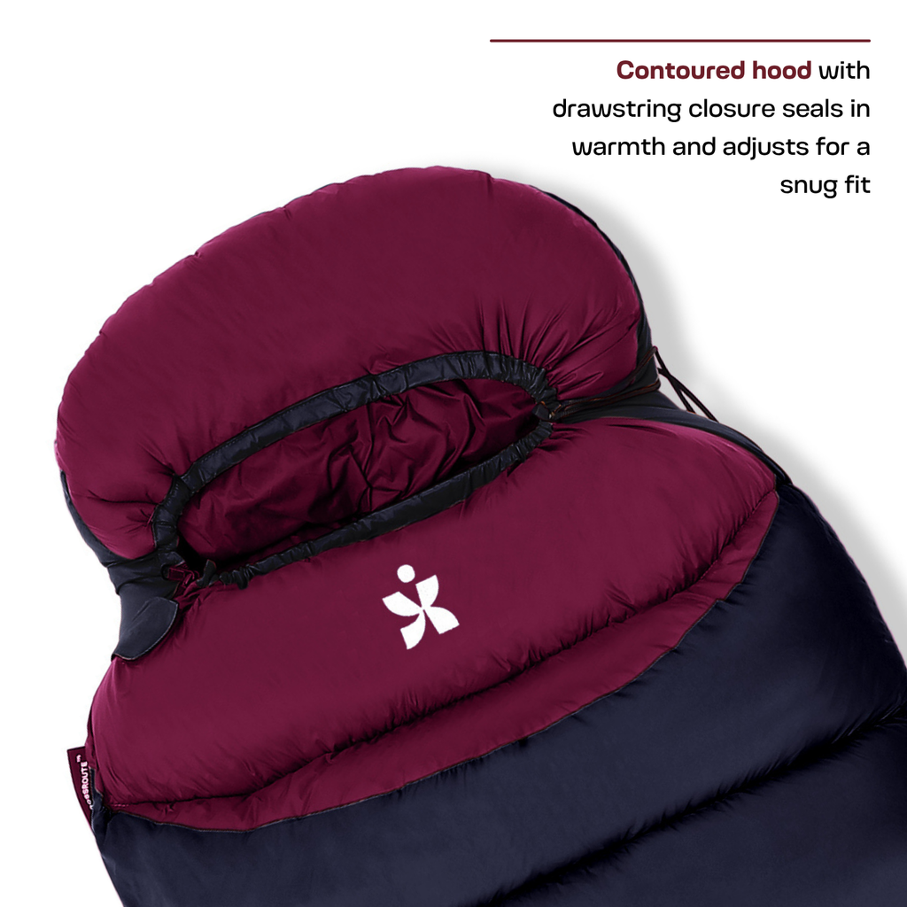 Scout mummy sleeping bag with contoured drawstring hood