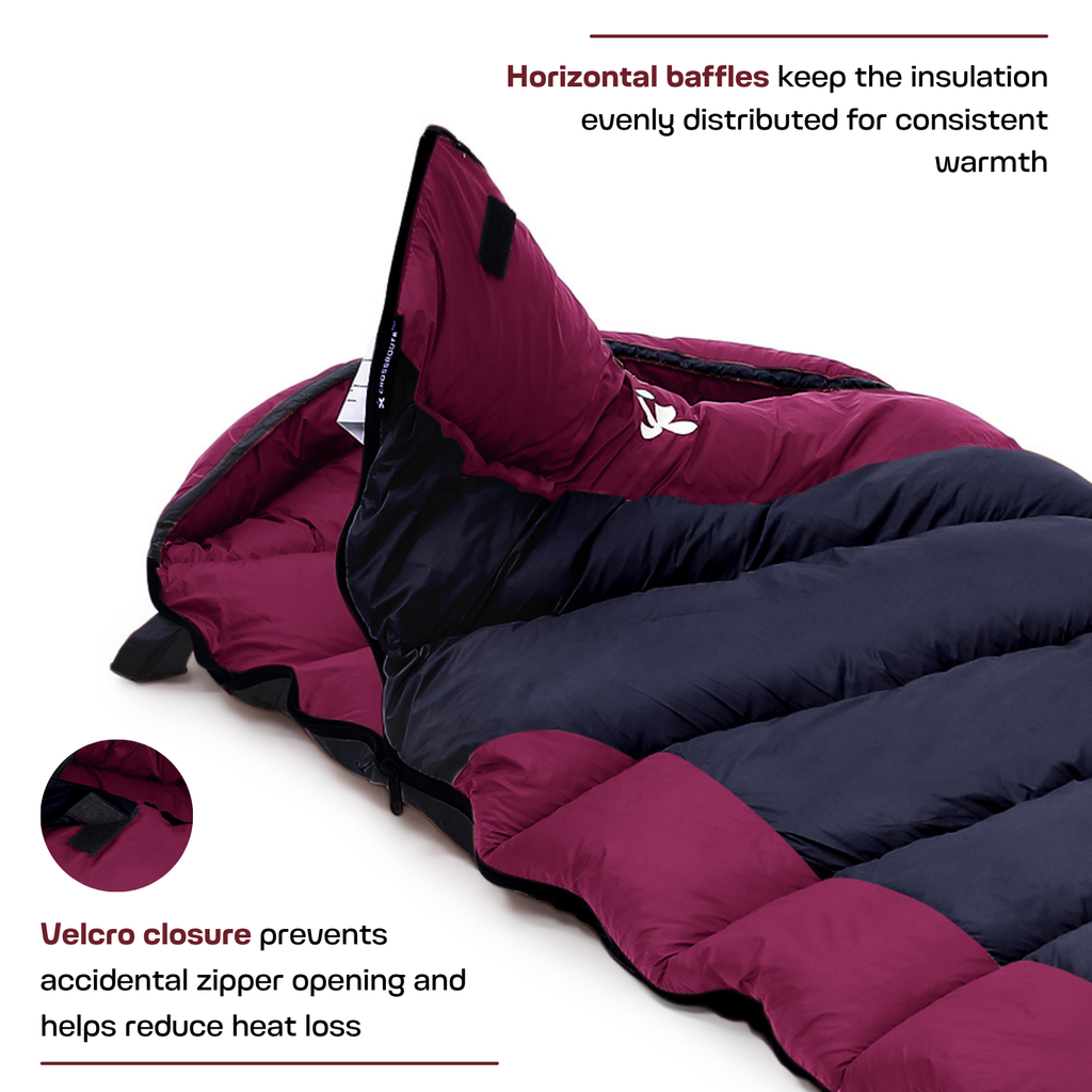 Scout mummy sleeping bag with horizontal baffles
