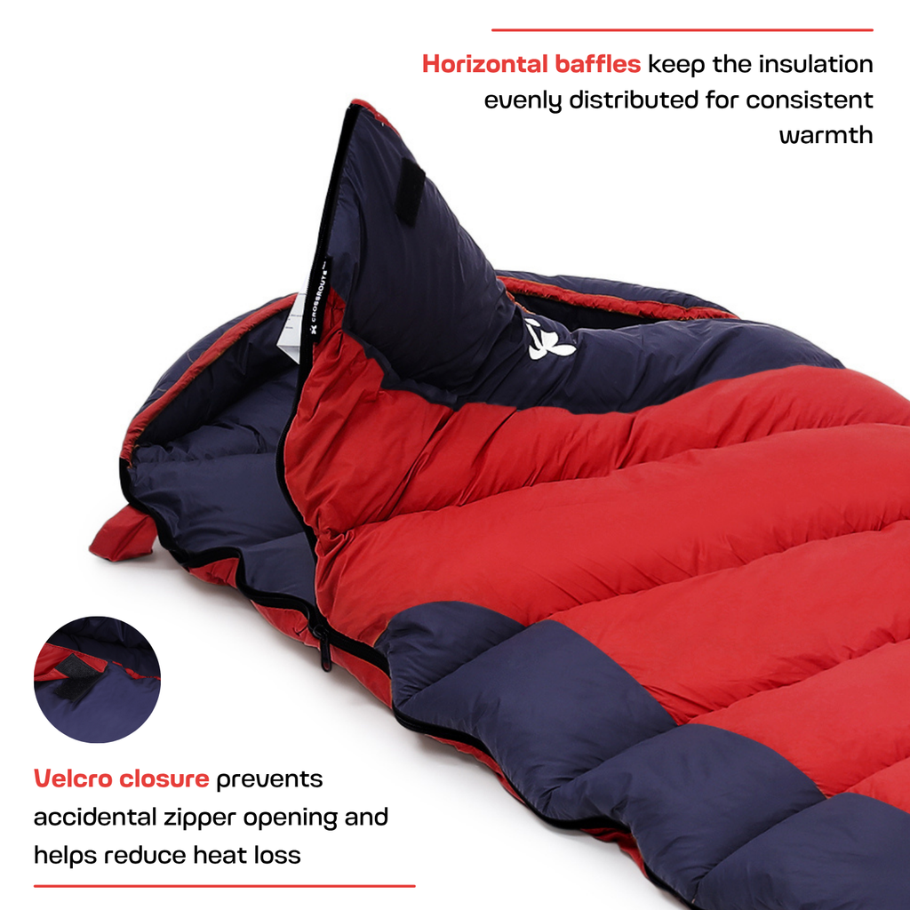 Scout mummy sleeping bag with horizontal baffles