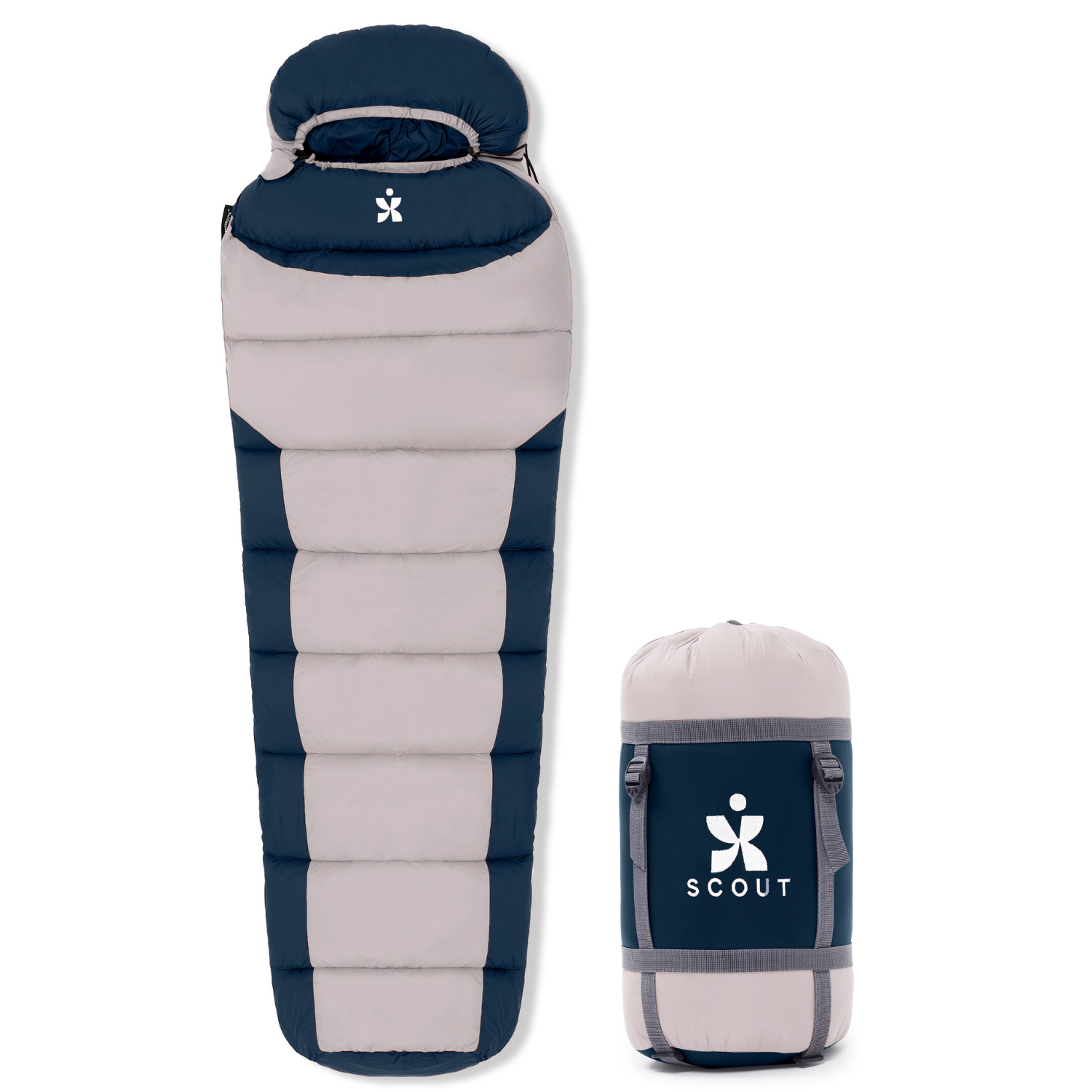 Scout mummy sleeping bag with compression stuff sack